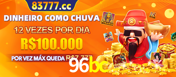 Banner do programa de recompensas Recomende para amigos do 96bc, detalhando os bônus por convidar amigos, com prêmios que chegam a R$288.888.