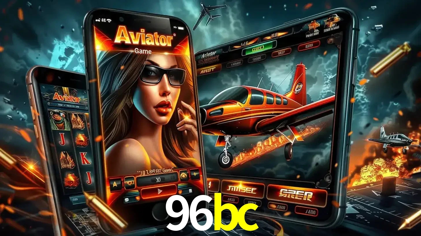 O popular jogo de apostas Aviator exibido em vários celulares e tablets, mostrando a interface emocionante e a ação de voo disponíveis para jogar agora no 96bc.