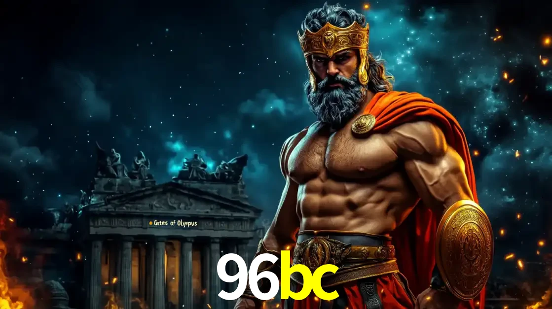 O poderoso Zeus do jogo de slot Gates of Olympus em frente ao seu templo, pronto para lançar multiplicadores divinos e prêmios épicos no cassino online 96bc.